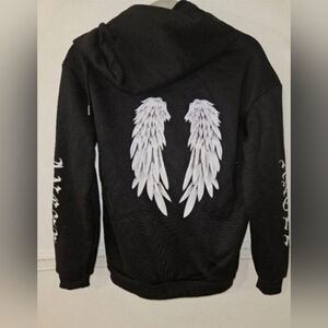 Black Hoodie with White Angel Wings